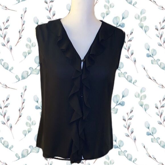 Laundry Black Sleeveless Tank with Ruffles, Sz 6 - Picture 1 of 6